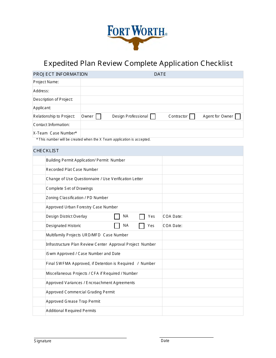 Expedited Plan Review Complete Application Checklist - City of Fort Worth, Texas, Page 1