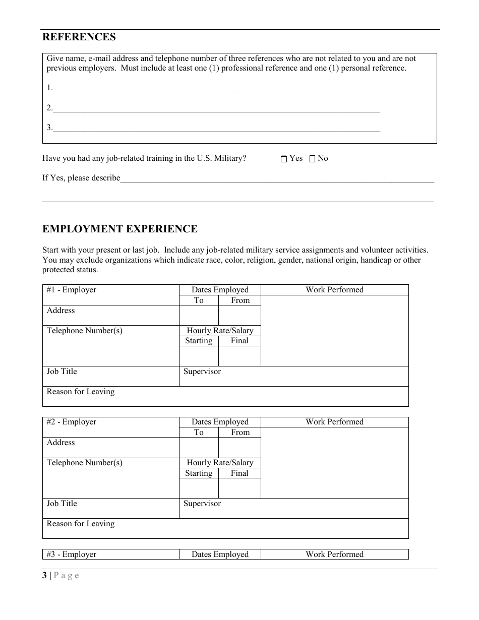Employment Application - City of Scranton, Pennsylvania, Page 3