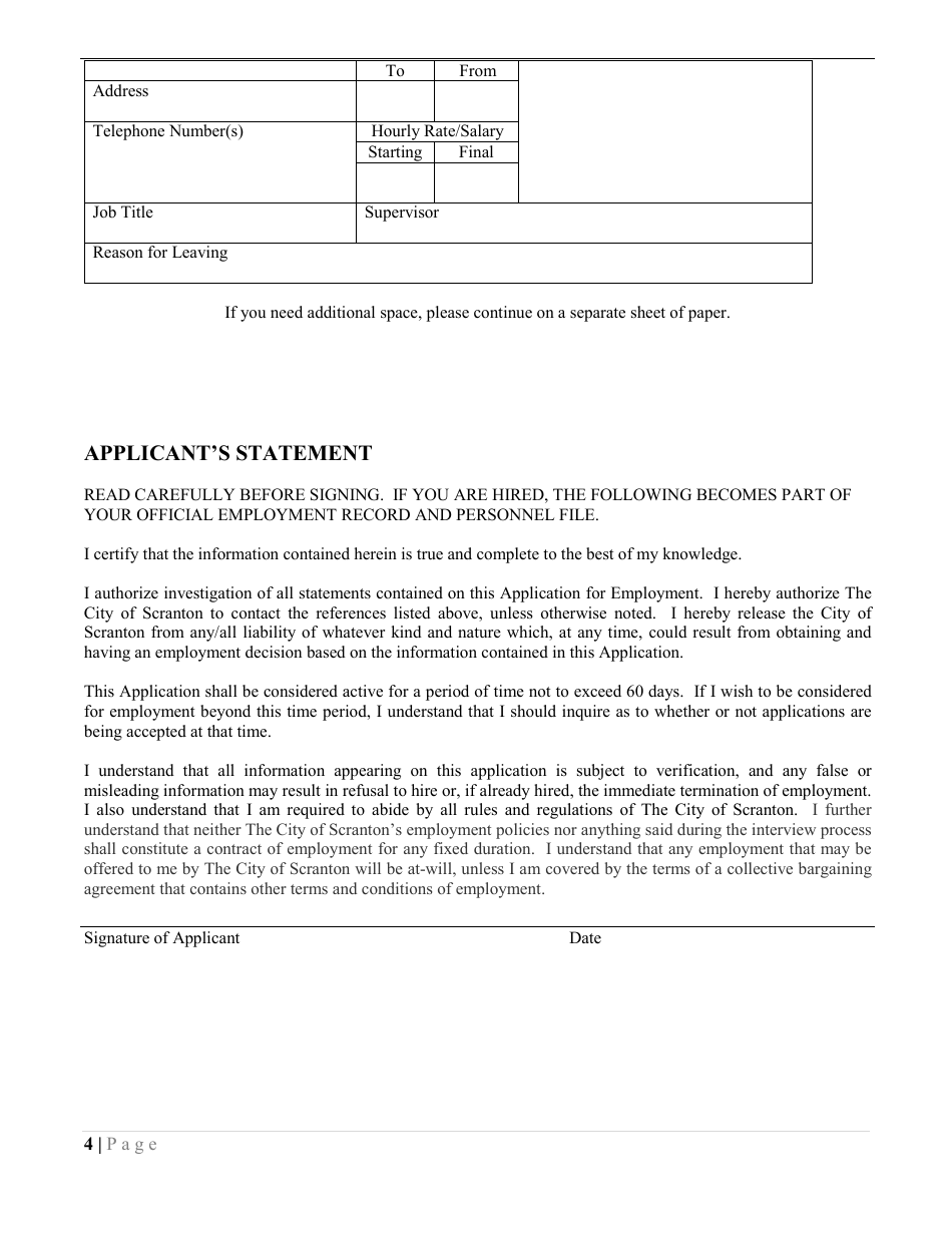 Employment Application - City of Scranton, Pennsylvania, Page 4