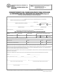 Document preview: Parte 2 Solicitud De Familiares - Consentimiento Del Padre Biologico Para Divulgar La Informacion Del Registro De Adopcion - Nevada (Spanish)