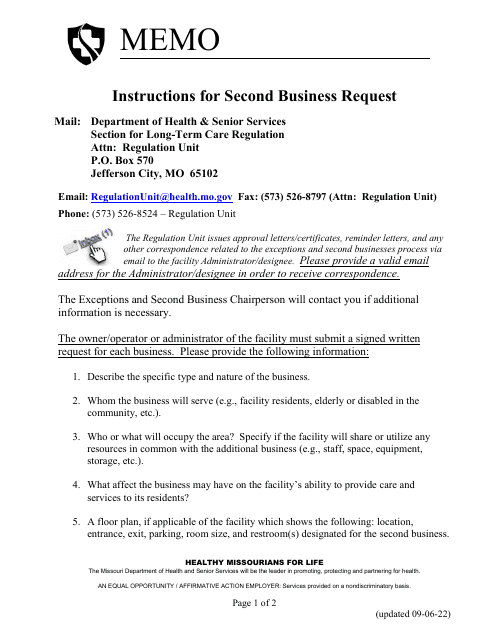 Instructions for Second Business Request - Missouri Download Pdf
