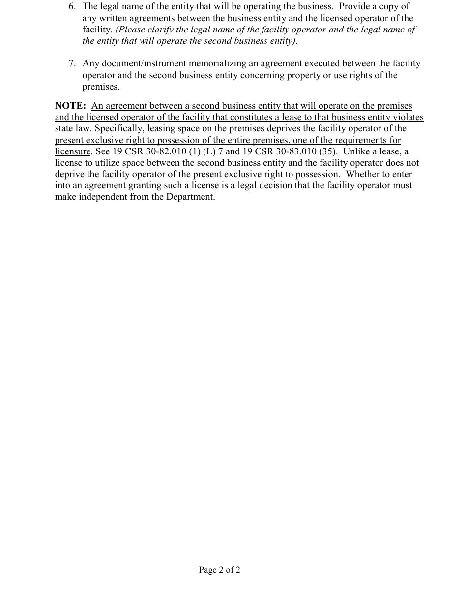 Instructions for Second Business Request - Missouri, Page 2