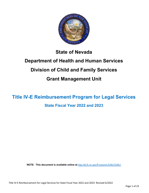 Application Form - Title IV-E Reimbursement Program for Legal Services - Nevada, 2023