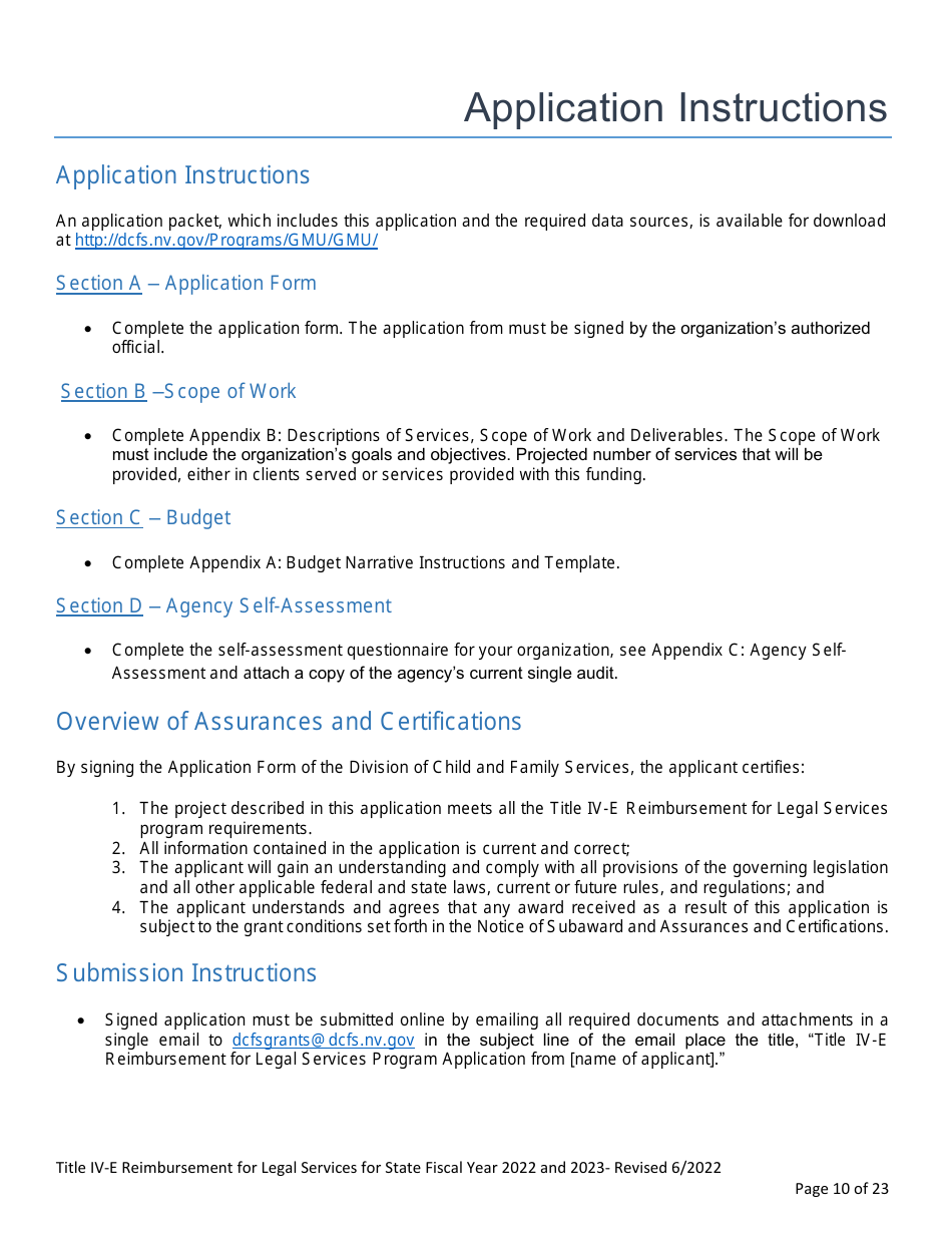 Application Form - Title IV-E Reimbursement Program for Legal Services - Nevada, Page 10