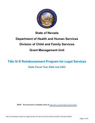 Application Form - Title IV-E Reimbursement Program for Legal Services - Nevada