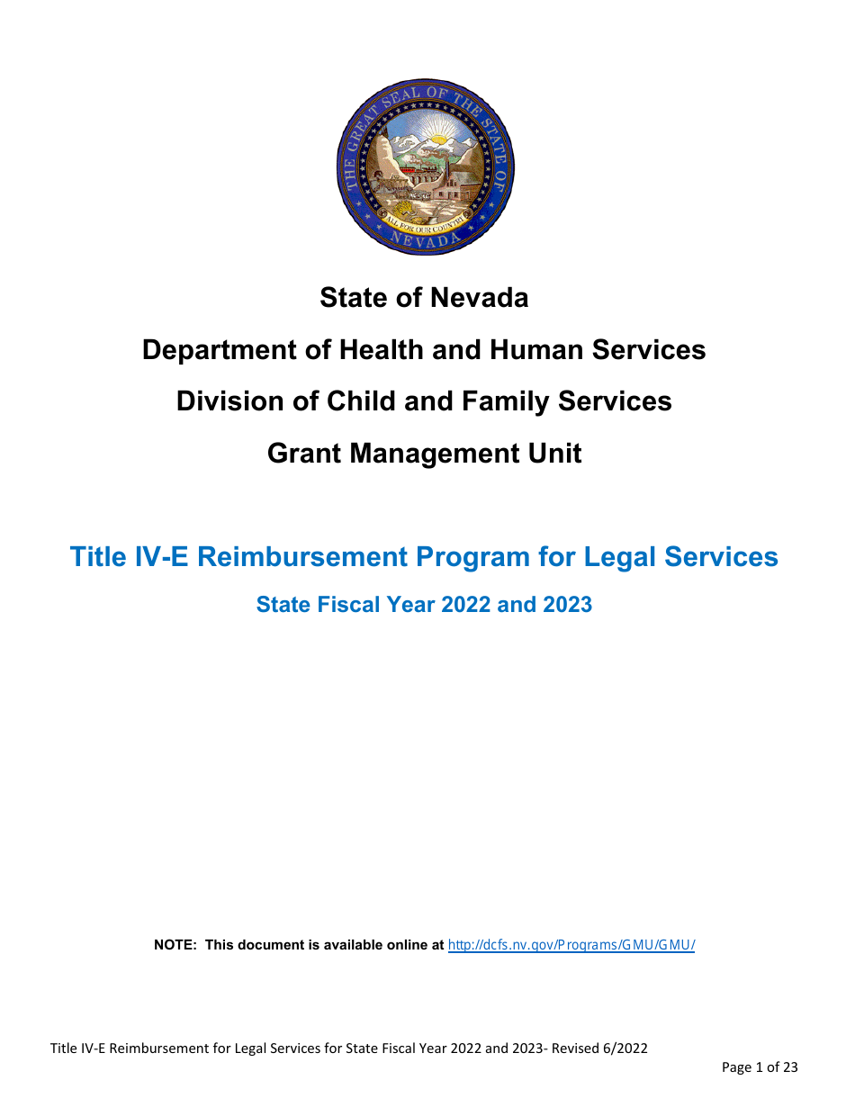 Application Form - Title IV-E Reimbursement Program for Legal Services - Nevada, Page 1