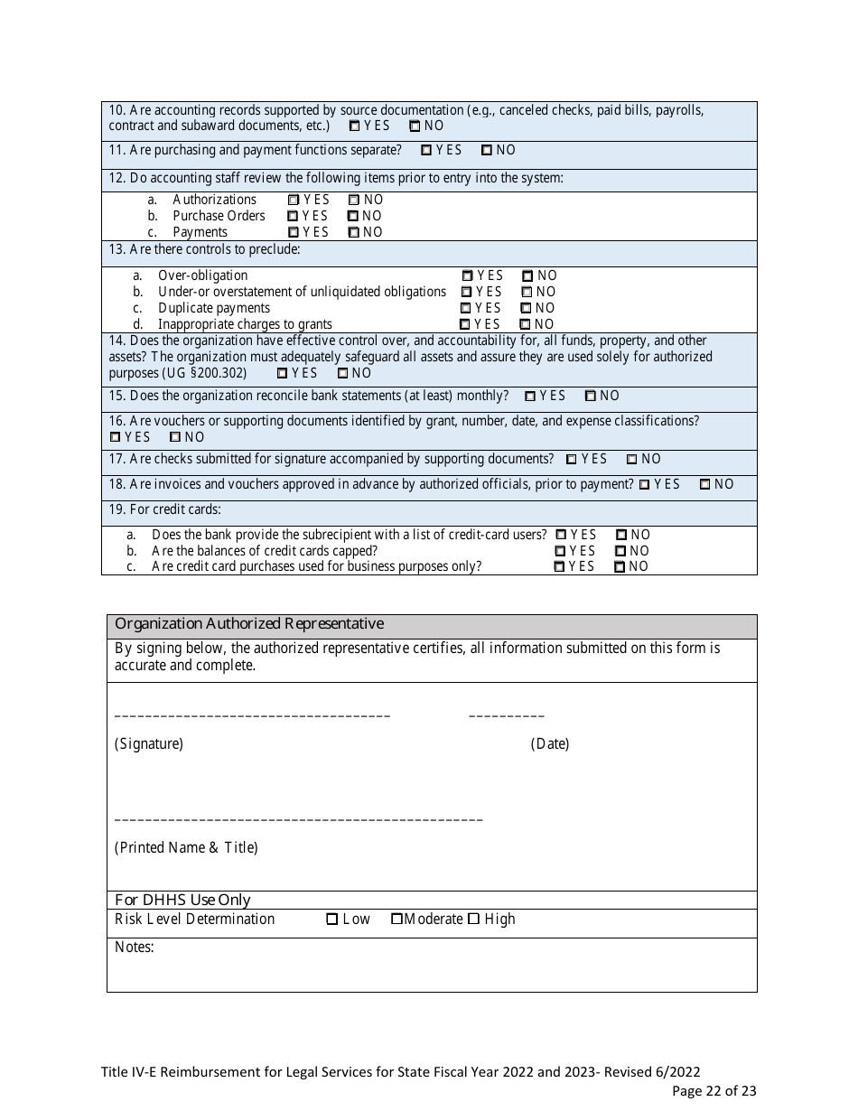 Application Form - Title IV-E Reimbursement Program for Legal Services - Nevada, Page 22