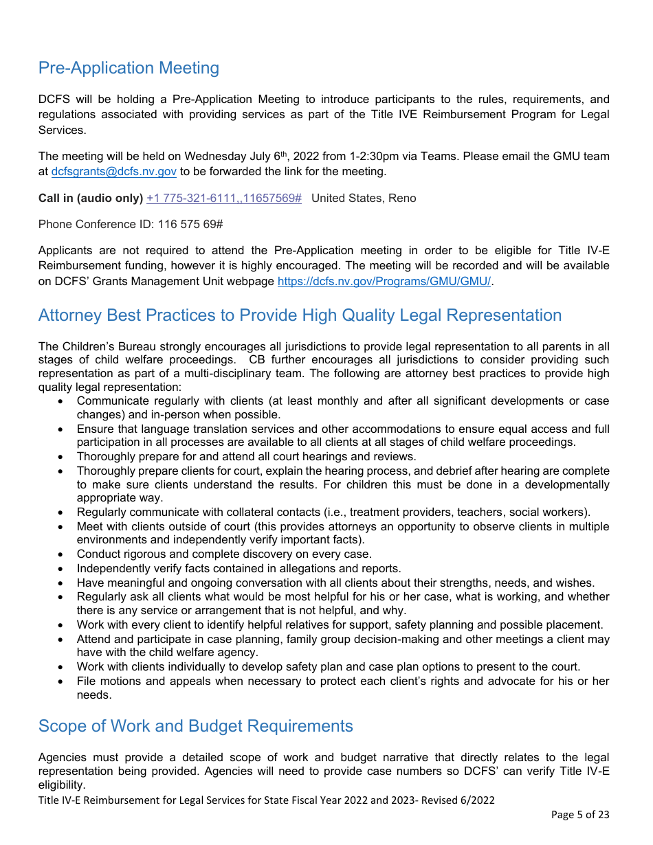 Application Form - Title IV-E Reimbursement Program for Legal Services - Nevada, Page 5