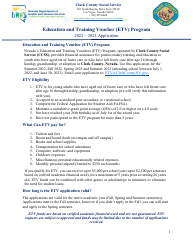 Education and Training Voucher (Etv) Program Application - Clark County - Nevada