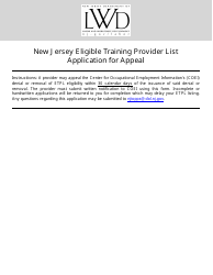 Document preview: Eligible Training Provider List Application for Appeal - New Jersey
