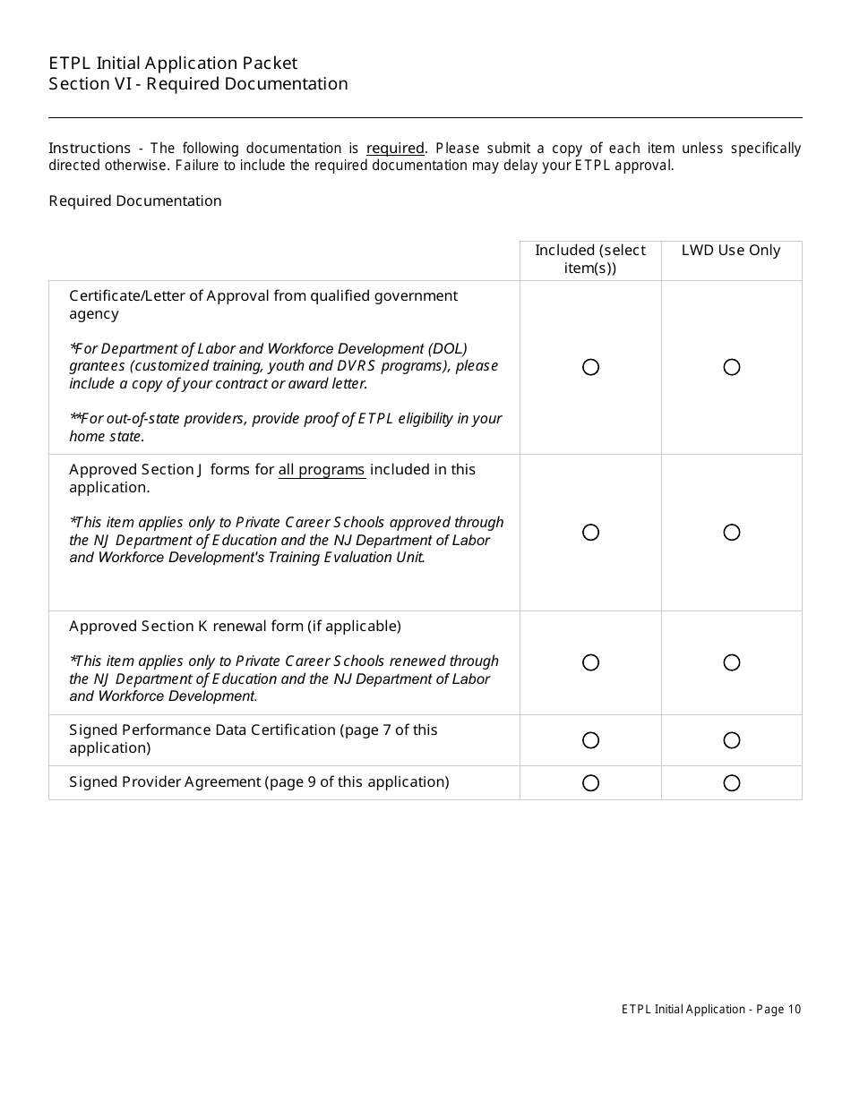 Eligible Training Provider List Initial Application Packet - New Jersey, Page 11