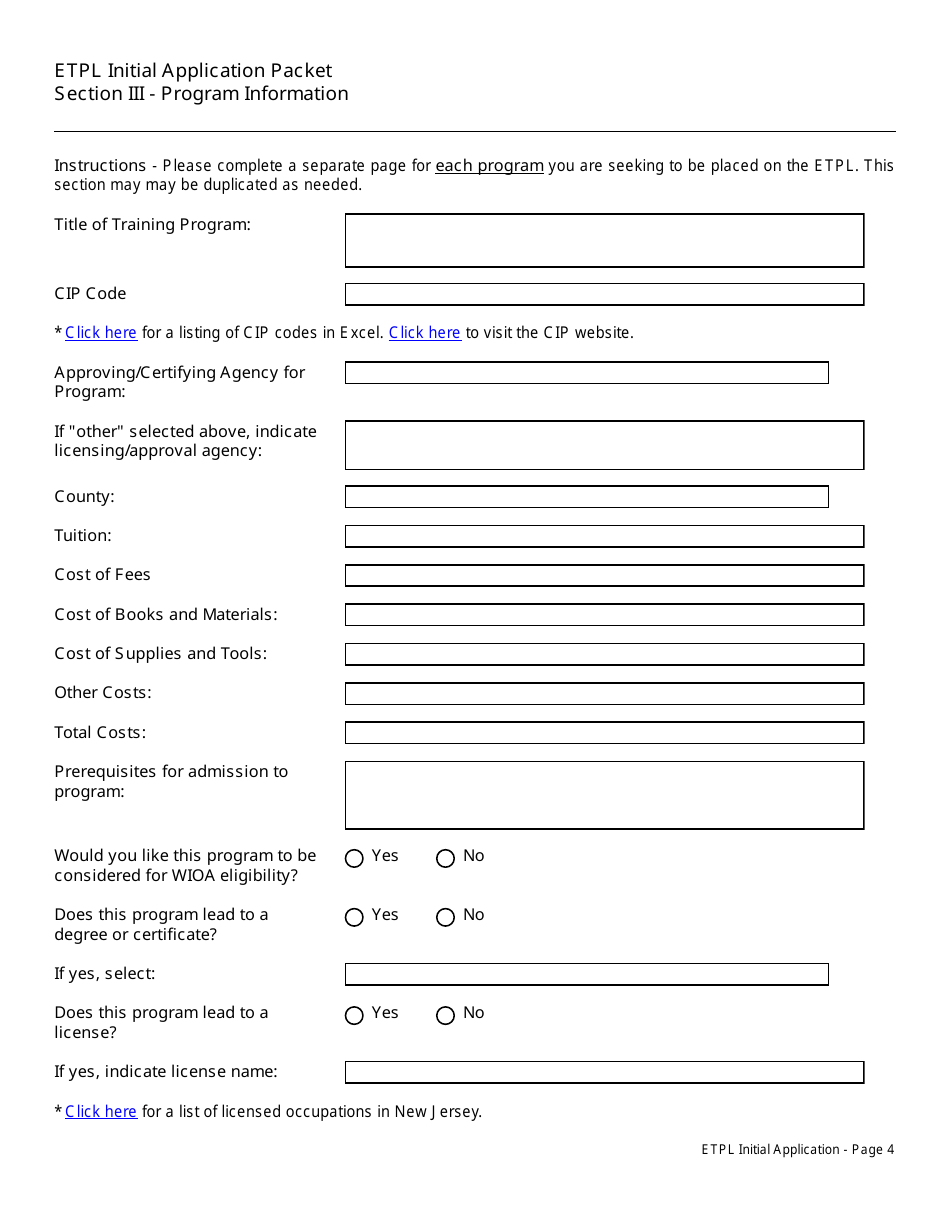 Eligible Training Provider List Initial Application Packet - New Jersey, Page 5