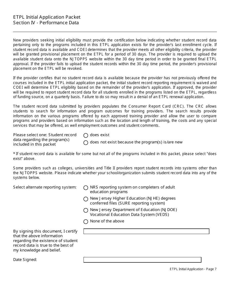 Eligible Training Provider List Initial Application Packet - New Jersey, Page 8