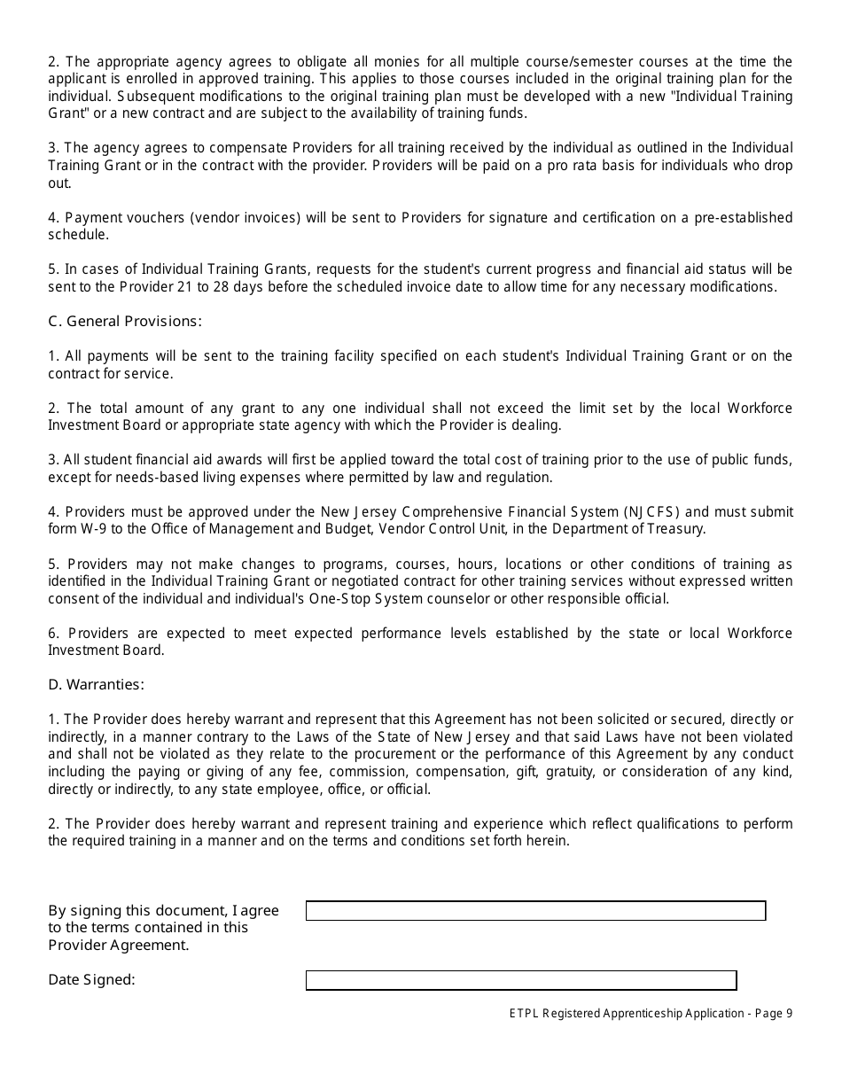 Eligible Training Provider List Registered Apprenticeship Application - New Jersey, Page 10