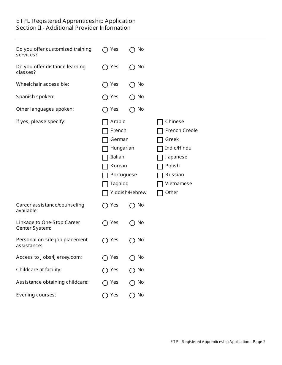 Eligible Training Provider List Registered Apprenticeship Application - New Jersey, Page 3