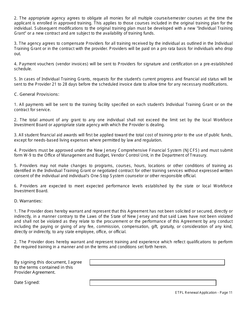 Eligible Training Provider List Renewal Application Packet - New Jersey, Page 12
