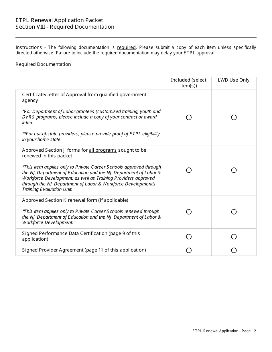 Eligible Training Provider List Renewal Application Packet - New Jersey, Page 13