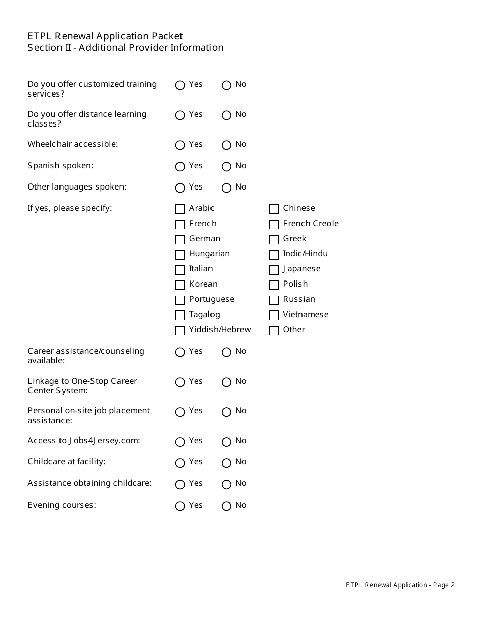 Eligible Training Provider List Renewal Application Packet - New Jersey, Page 3