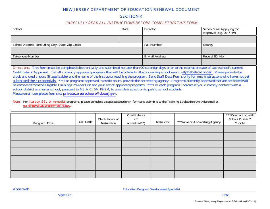 Section K Renewal Document - New Jersey, Page 1