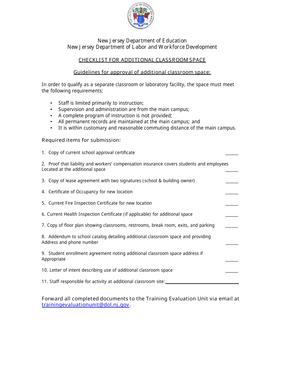 Checklist for Additional Classroom Space - New Jersey, Page 1