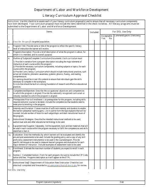 Literacy Curriculum Approval Checklist - New Jersey