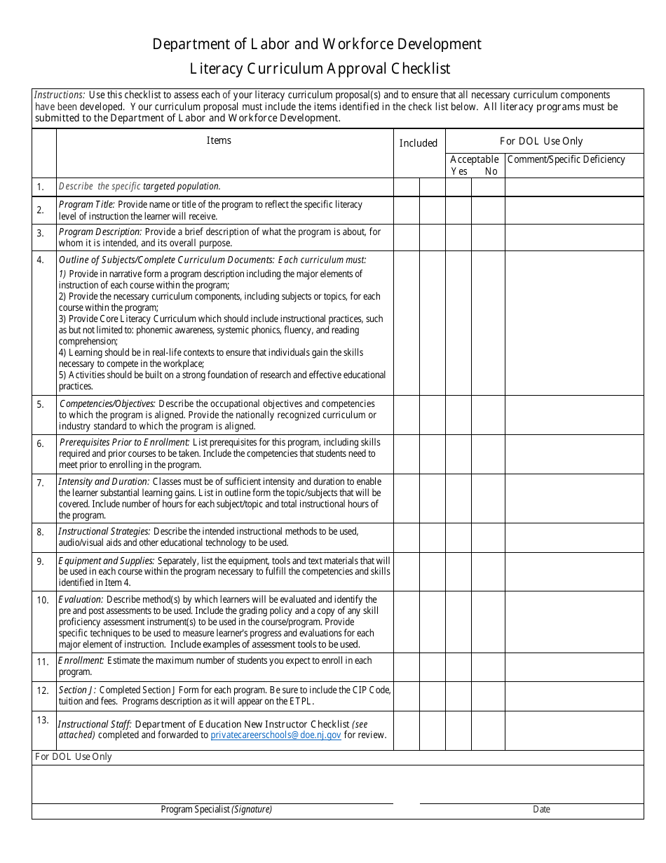 New Jersey Literacy Curriculum Approval Checklist - Fill Out, Sign ...