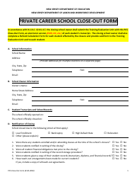 Private Career School Close-out Form - New Jersey