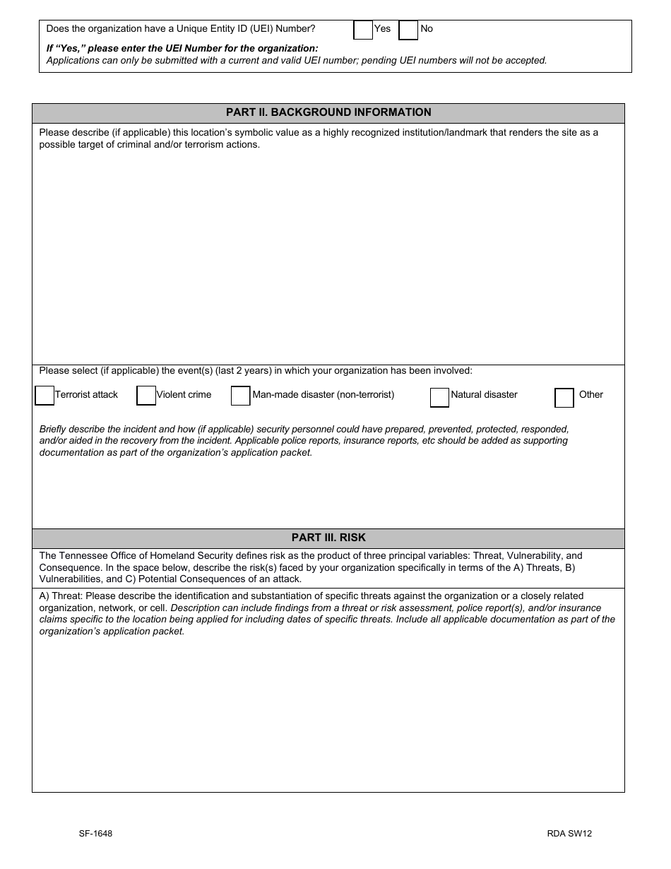 Form SF-1648 Houses of Worship Security Grant Application - Tennessee, Page 3