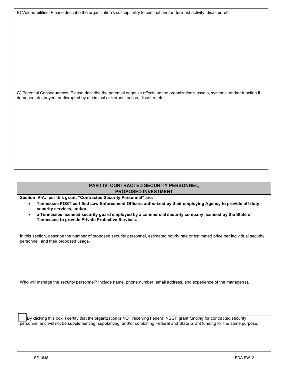 Form SF-1648 Houses of Worship Security Grant Application - Tennessee, Page 4