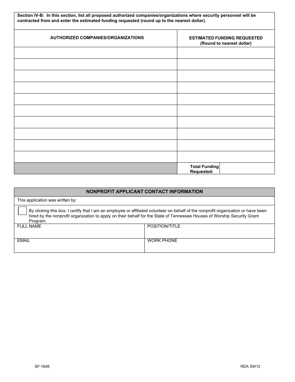 Form SF-1648 Houses of Worship Security Grant Application - Tennessee, Page 5