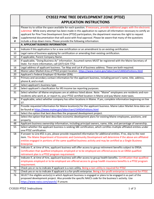 Instructions for Business Certification Application - Pine Tree Development Zone (Ptdz) Program - Maine Download Pdf