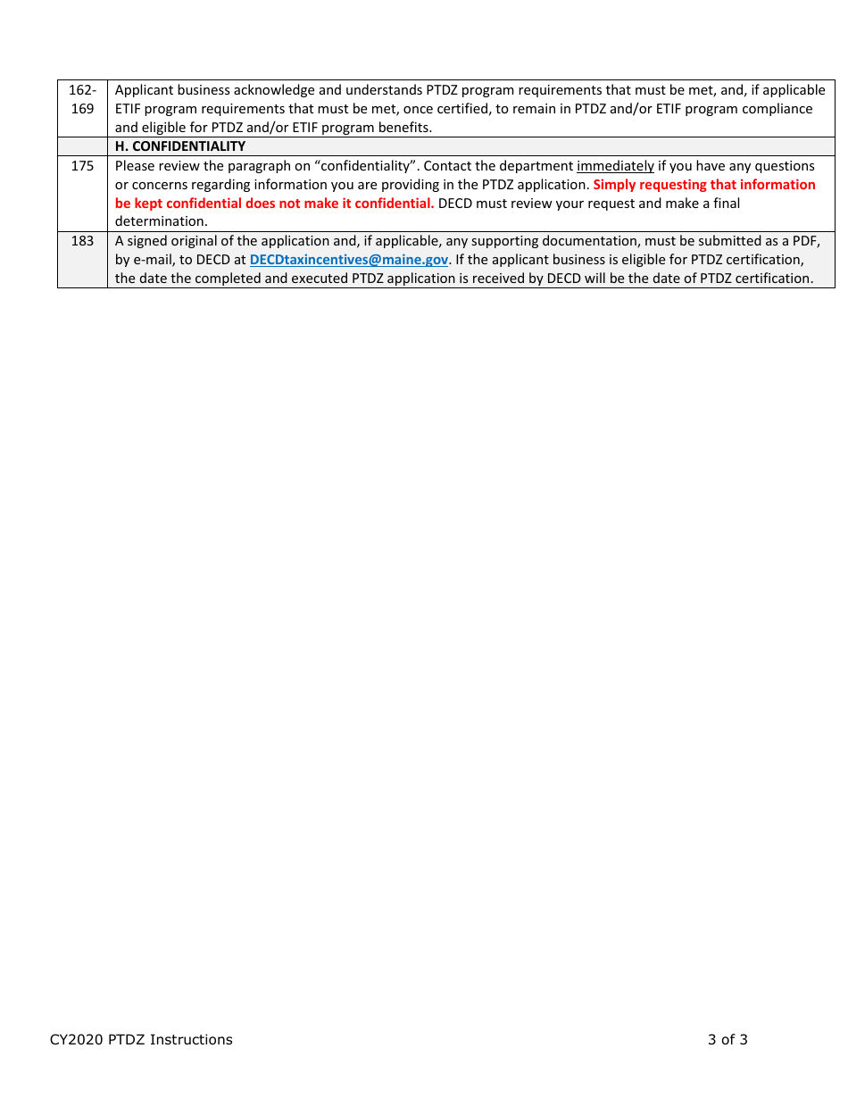 Instructions for Business Certification Application - Pine Tree Development Zone (Ptdz) Program - Maine, Page 3