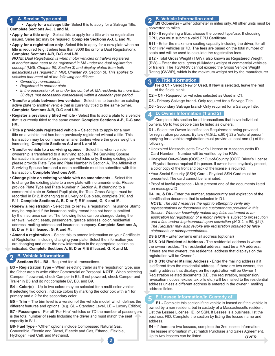 Instructions for Form TTLREG100 Registration and Title Application - Massachusetts, Page 3