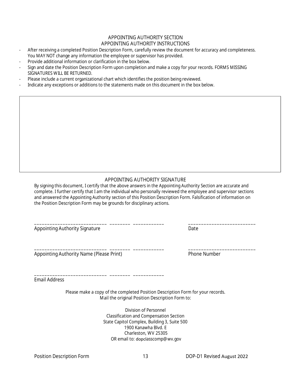 Form DOP-D1 Position Description Form - West Virginia, Page 13