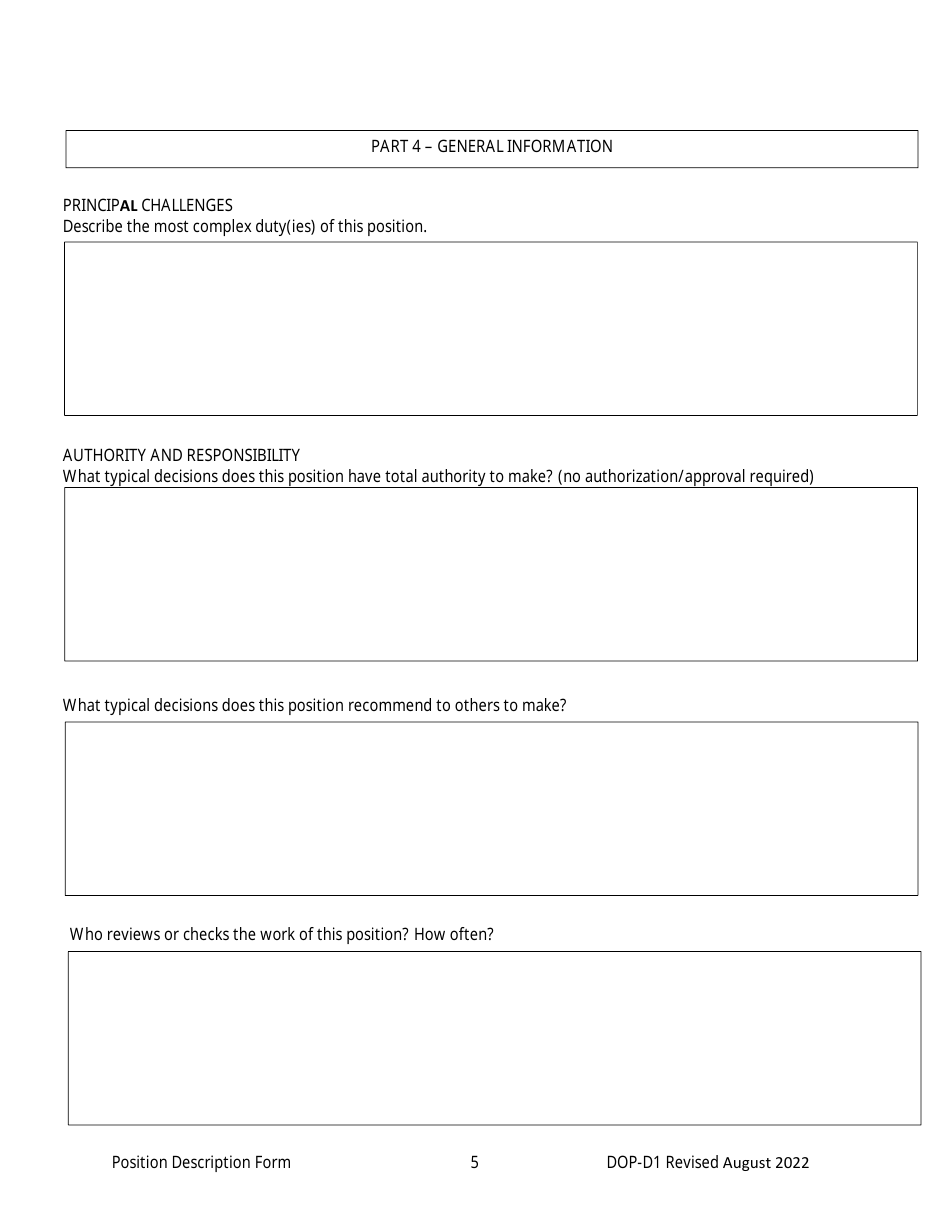 Form DOP-D1 Position Description Form - West Virginia, Page 5