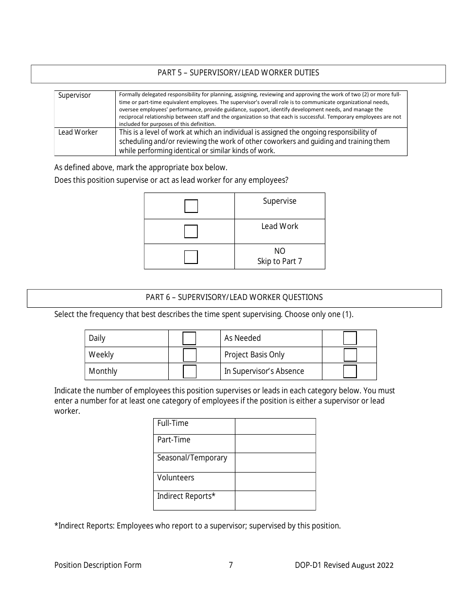 Form DOP-D1 Position Description Form - West Virginia, Page 7