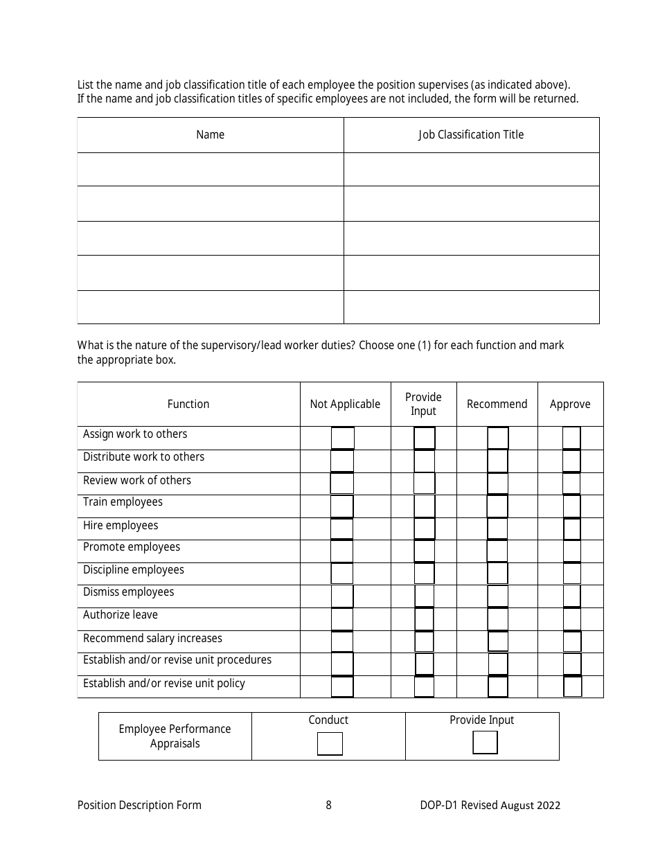 Form DOP-D1 Position Description Form - West Virginia, Page 8
