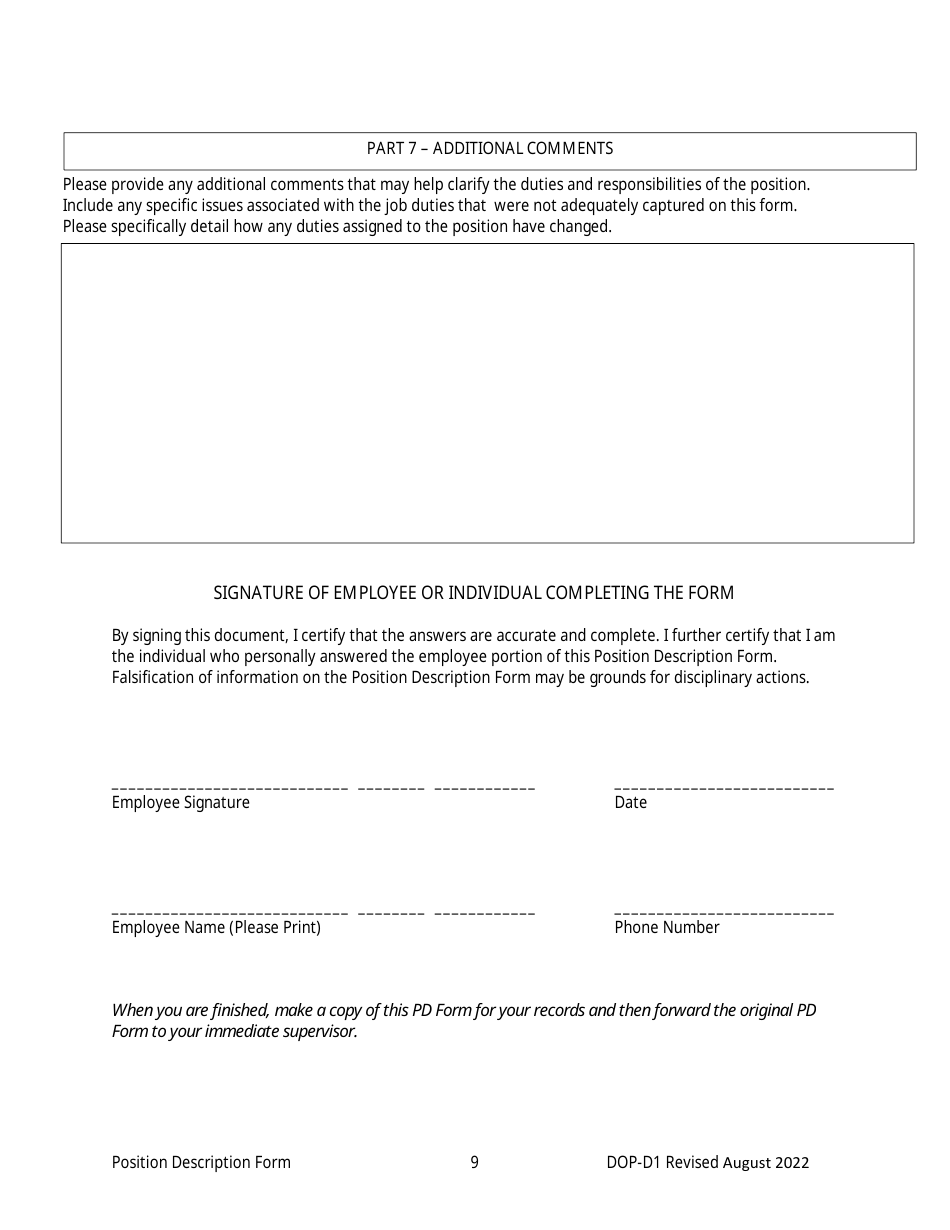Form DOP-D1 Position Description Form - West Virginia, Page 9