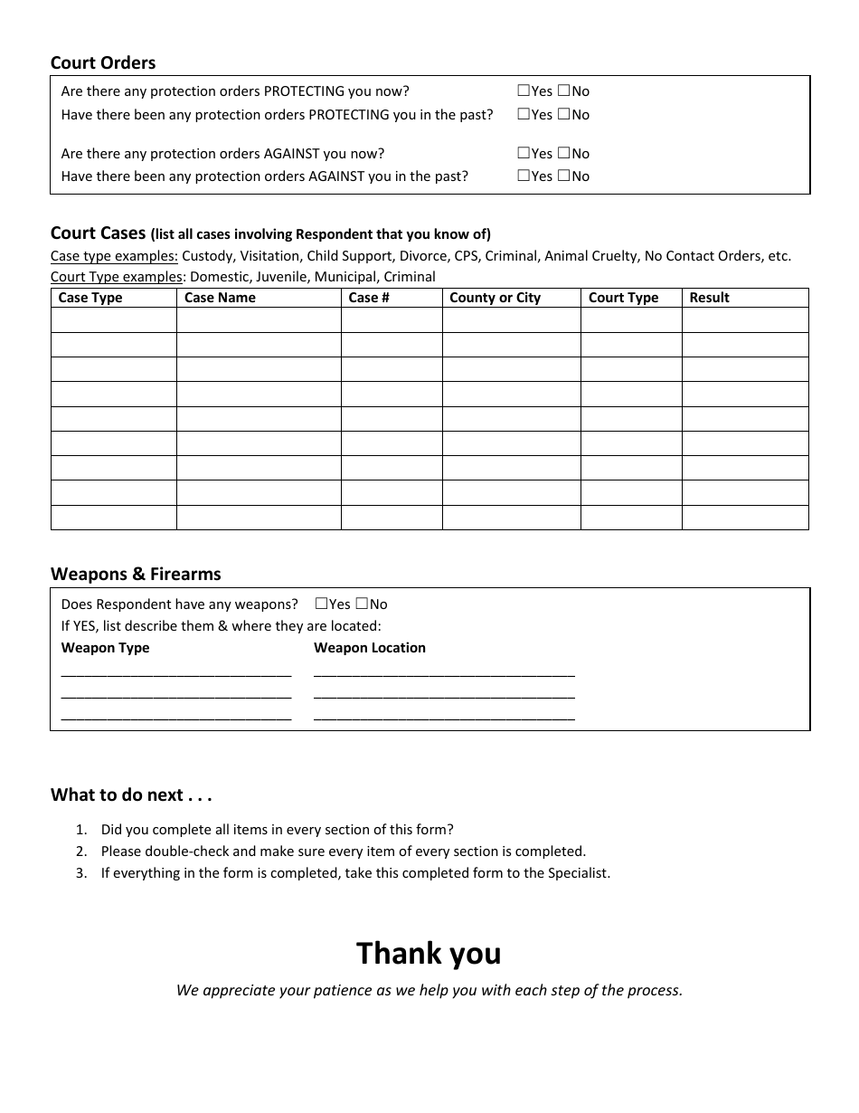 Domestic Violence Civil Protection Order (Dvcpo) Intake Form - No Kids Packet - Cuyahoga County, Ohio, Page 3