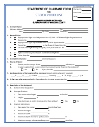 Document preview: Statement of Claimant Form for Stockpond Use - San Pedro River Watershed - Arizona