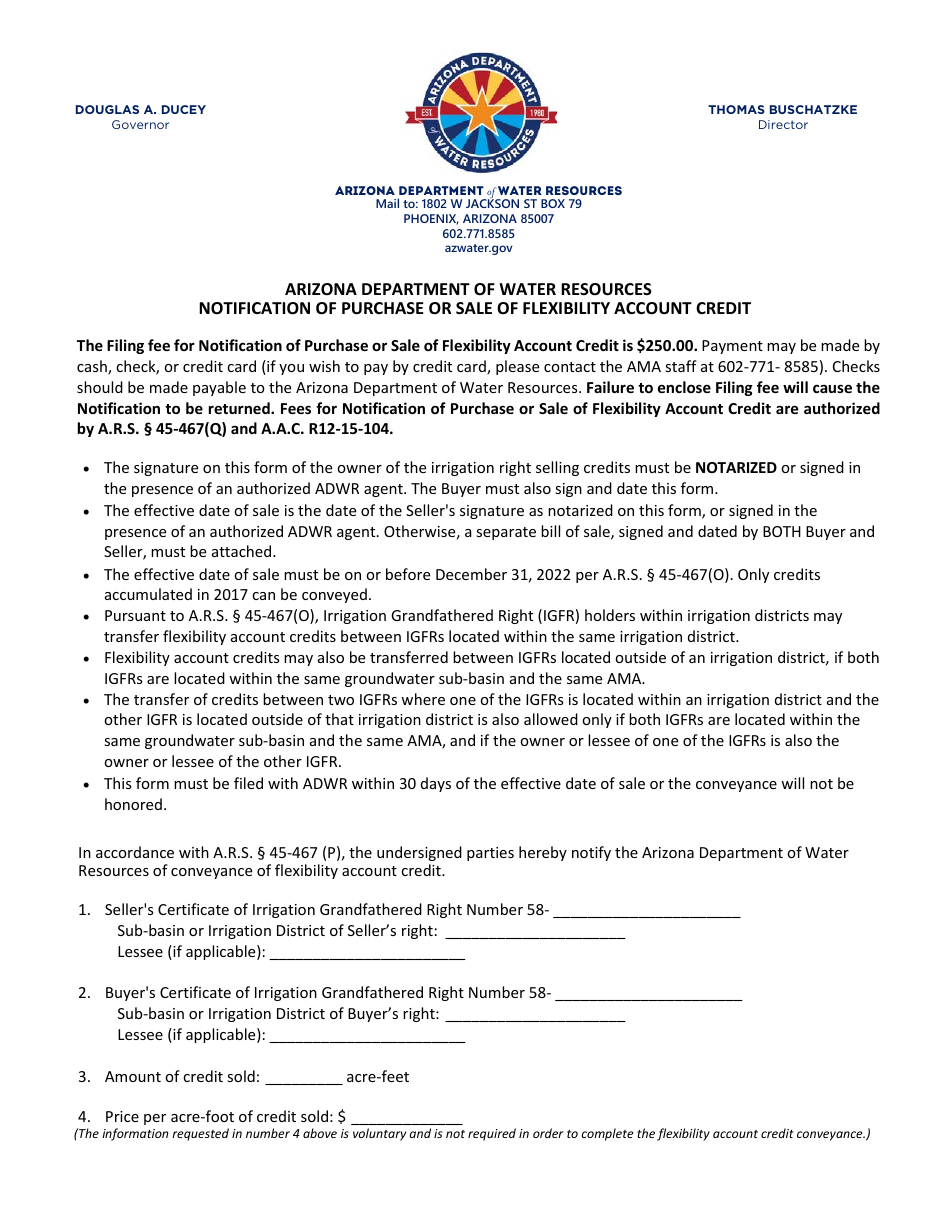 Notification of Purchase or Sale of Flexibility Account Credit - Arizona, Page 1
