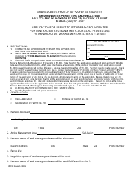 Document preview: Form 45-514 Application for Permit to Withdraw Groundwater for Mineral Extraction & Metallurgical Processing Within an Active Management Area - Arizona