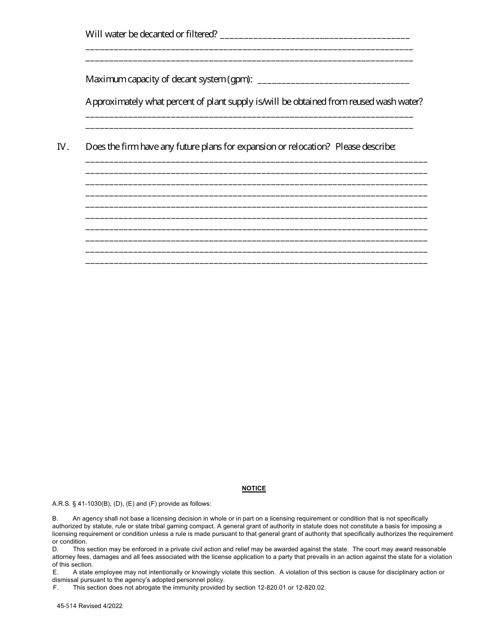 Form 45-514 Application for Permit to Withdraw Groundwater for Mineral Extraction  Metallurgical Processing Within an Active Management Area - Arizona, Page 6