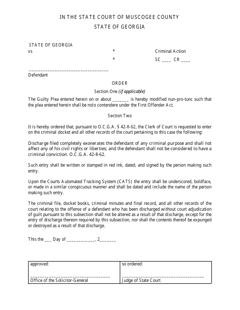 First Offender Order - Muscogee County - Georgia (United States) Download Pdf