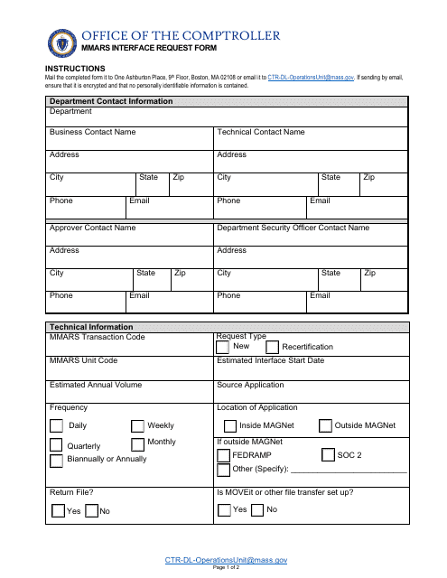 Mmars Interface Request Form - Massachusetts