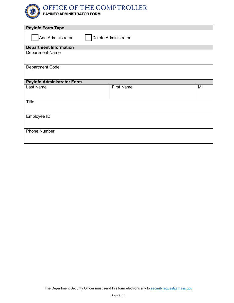 Payinfo Administrator Form - Massachusetts, Page 1