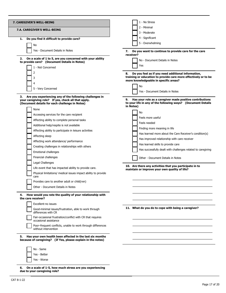 Pennsylvania Caregiver Assessment Tool (Cat) Download Printable PDF ...