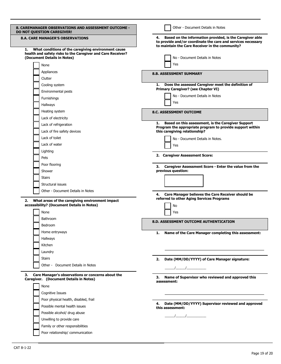 Caregiver Assessment Tool (Cat) - Pennsylvania, Page 19
