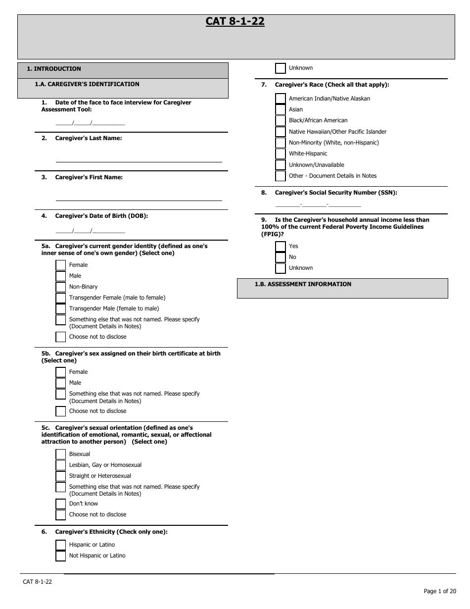 Caregiver Assessment Tool (Cat) - Pennsylvania, Page 1