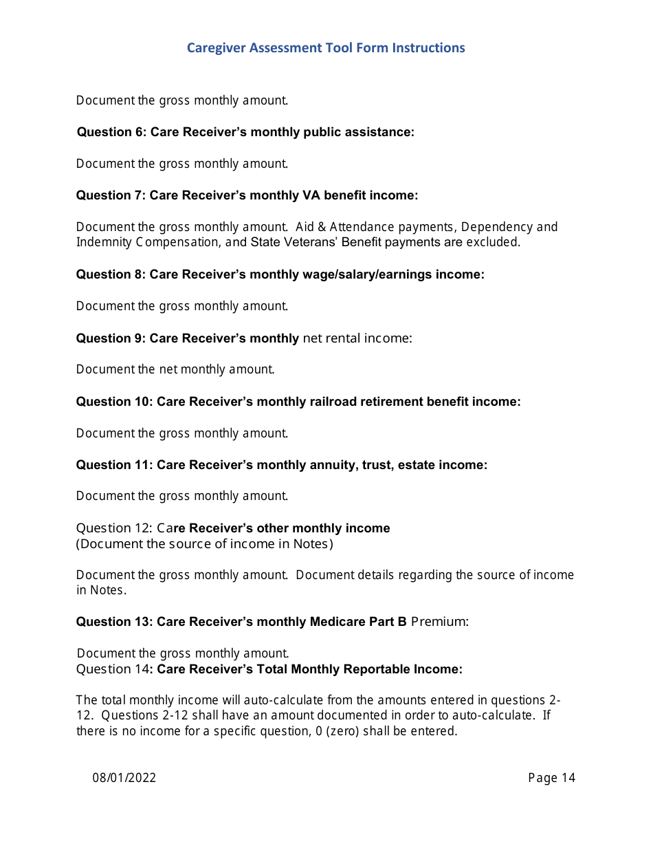 Instructions for Caregiver Assessment Tool (CAT) Form - Pennsylvania, Page 14